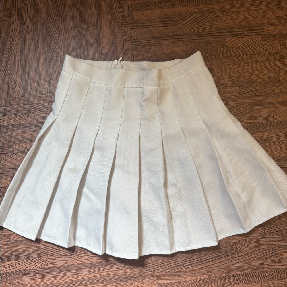 Elegant High Waisted Cream Pleated Skirt